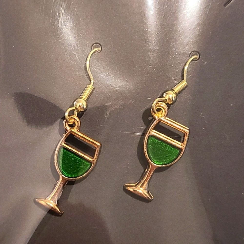 New Hand Crafted Cute Wine Glass Hook Earrings 14K Gold Plated